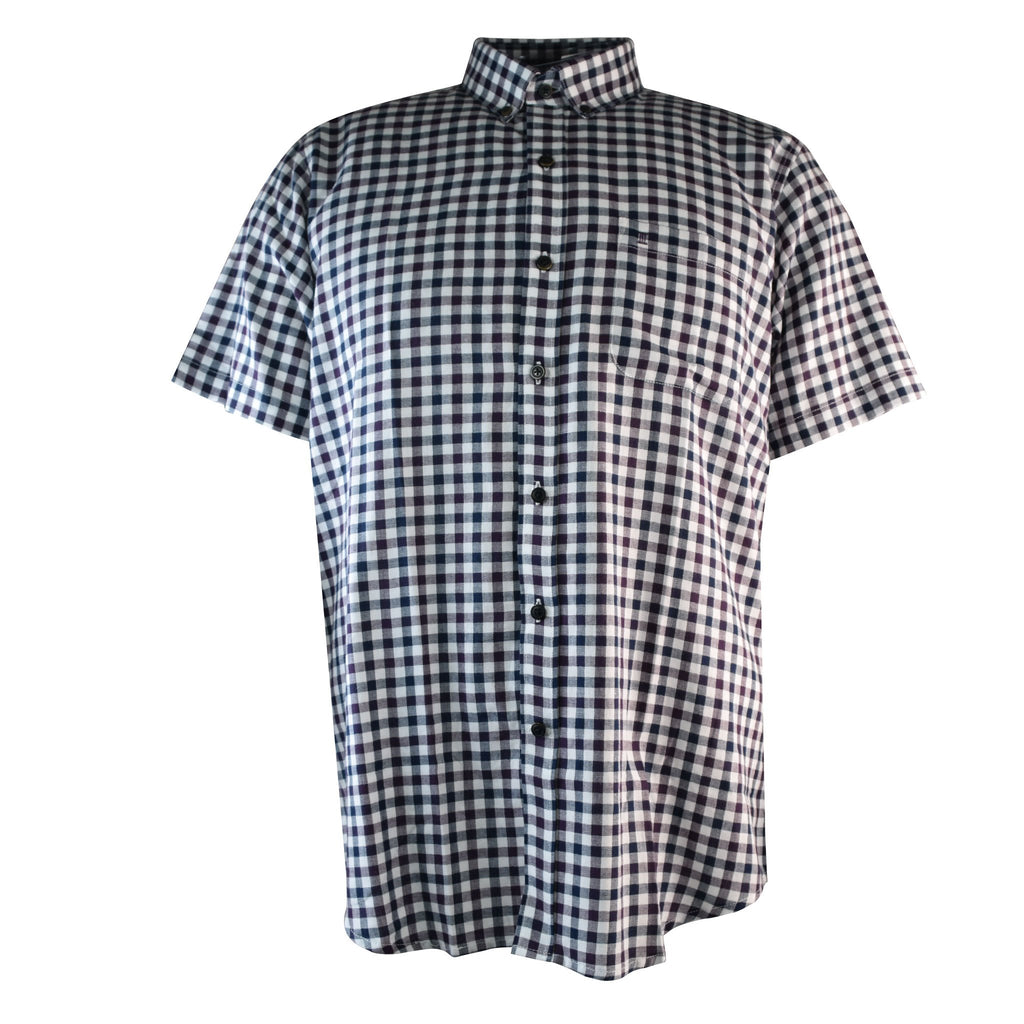 CAMISA MANGA CORTA CUADROS AZULES Y CAFES 100% ALGODON