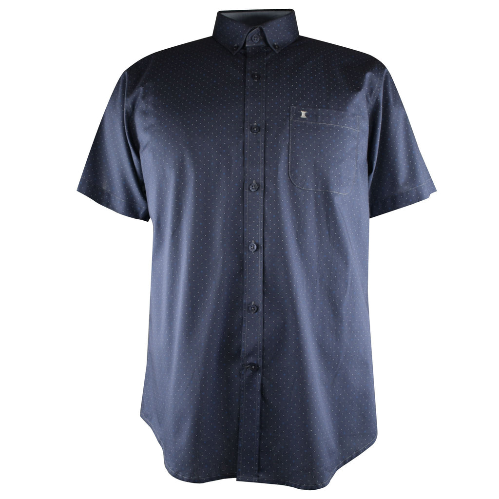 CAMISA  MANGA CORTA AZUL ESTAMPADA 100% ALGODON