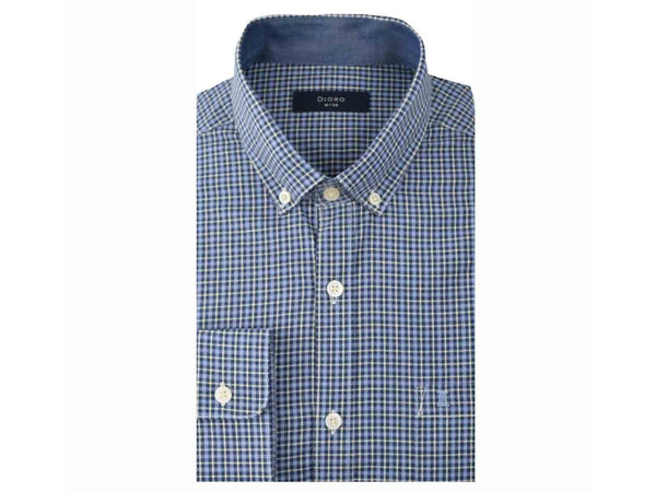 CAMISA  MANGA LARGA CUADROS AZULES 100% ALGODON