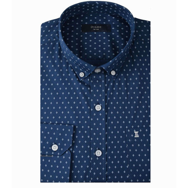 CAMISA  MANGA LARGA AZUL ESTAMPADA 100% ALGODON