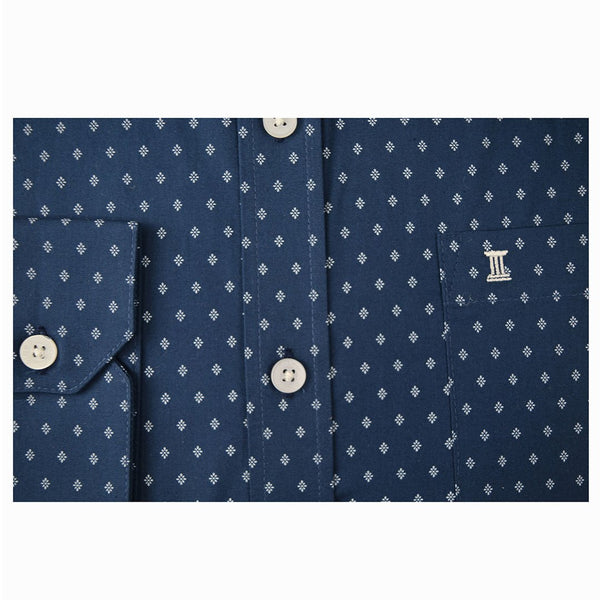 CAMISA  MANGA LARGA AZUL ESTAMPADA 100% ALGODON