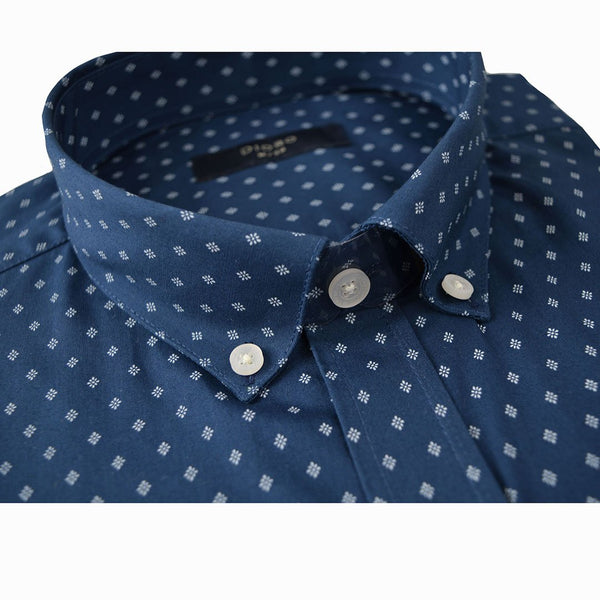 CAMISA  MANGA LARGA AZUL ESTAMPADA 100% ALGODON