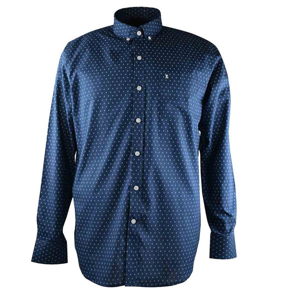 CAMISA  MANGA LARGA AZUL ESTAMPADA 100% ALGODON