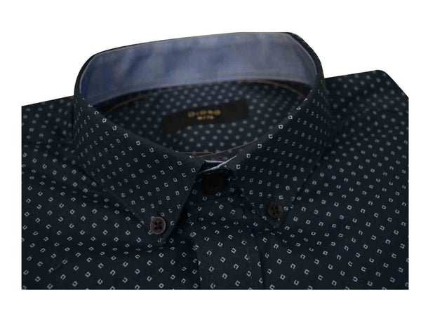 CAMISA  MANGA LARGA AZUL CON ESTAMPADO 100% ALGODON