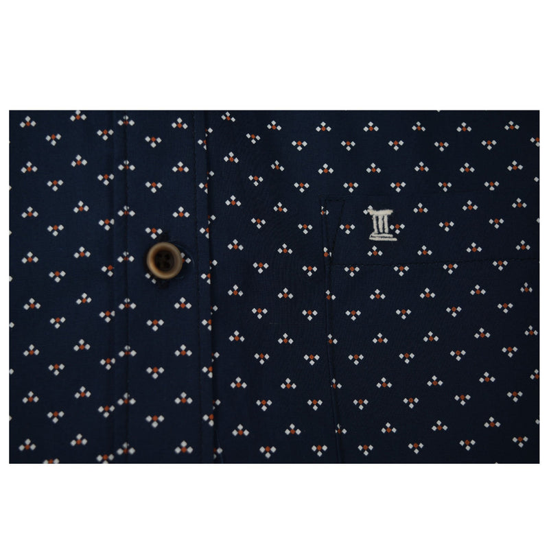 CAMISA MANGA CORTA AZUL MARINO ESTAMPADA 100% ALGODON