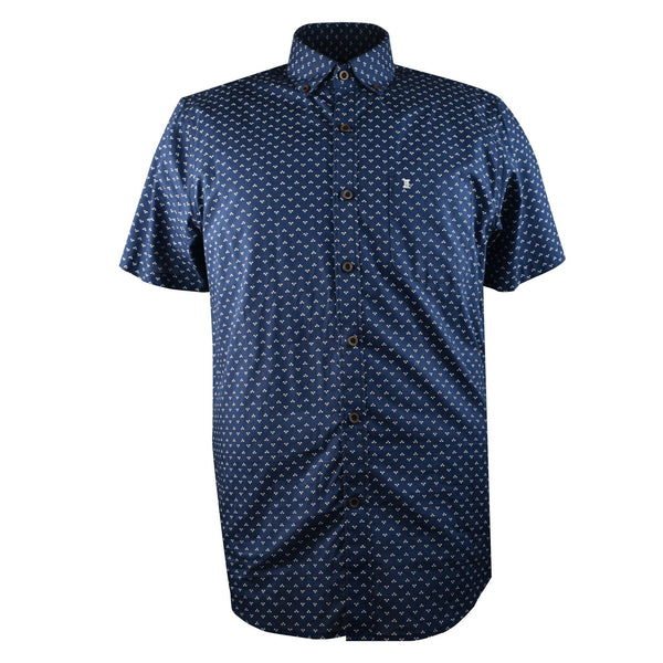 CAMISA MANGA CORTA AZUL MARINO ESTAMPADA 100% ALGODON