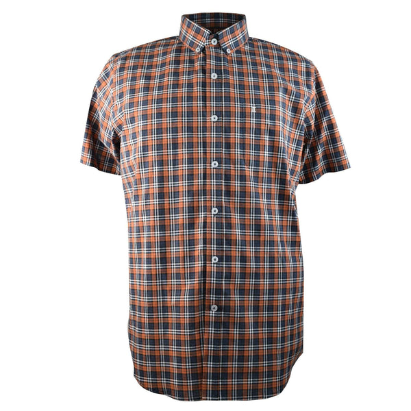 CAMISA  MANGA CORTA NARANJA CUADROS 100% ALGODON
