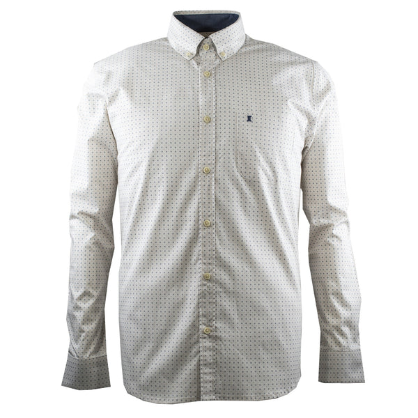 CAMISA MANGA LARGA BEIGE ESTAMPADA 100% ALGODON