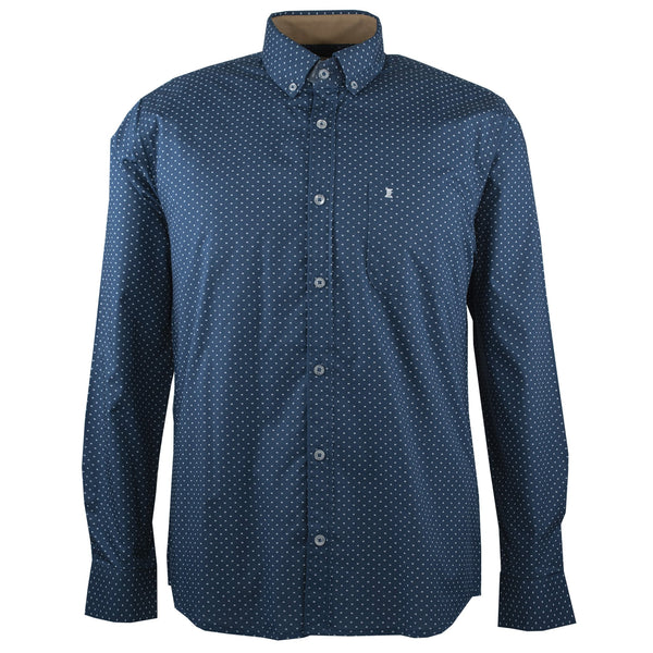 CAMISA MANGA LARGA ESTAMPADA AZUL MARINO 100% ALGODON