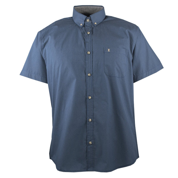 CAMISA MANGA CORTA AZUL ESTAMPADA 100% ALGODON