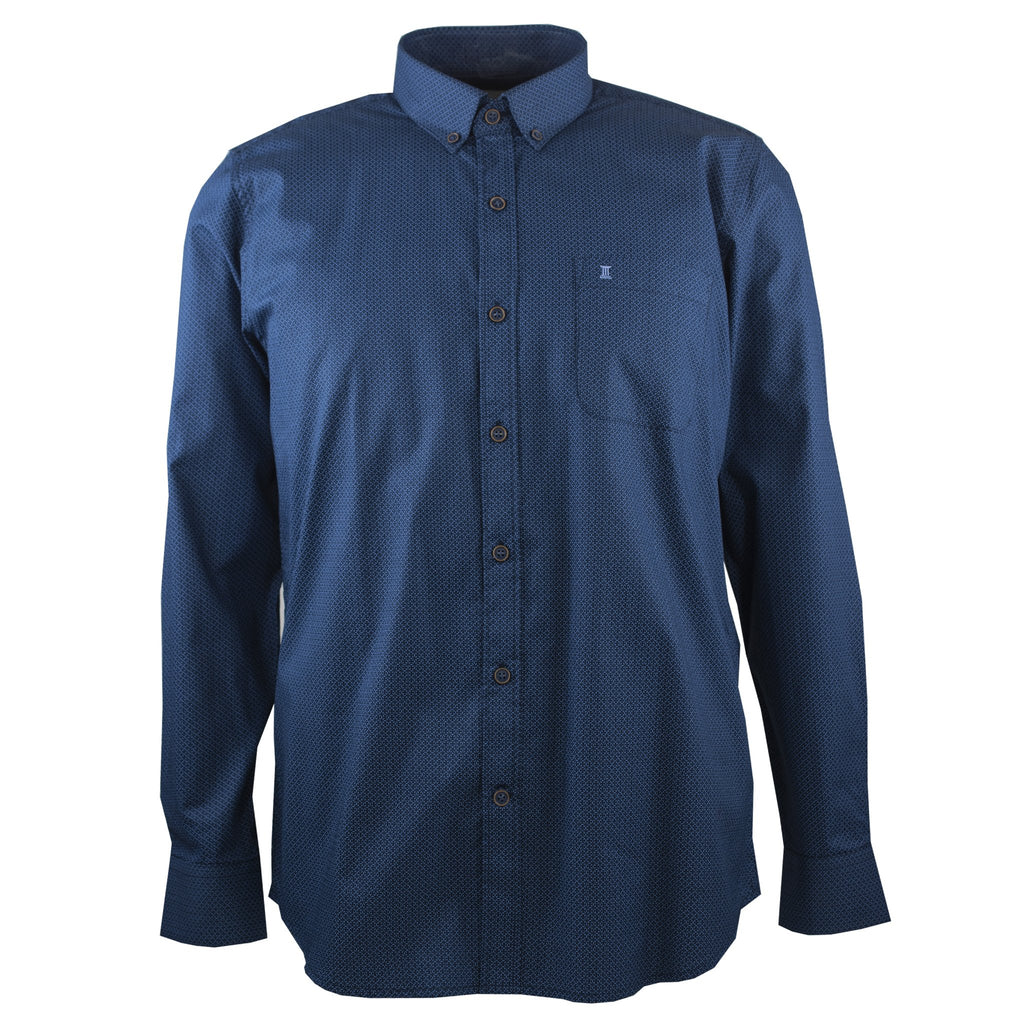 CAMISA MANGA LARGA AZUL ESTAMPADA 100% ALGODON