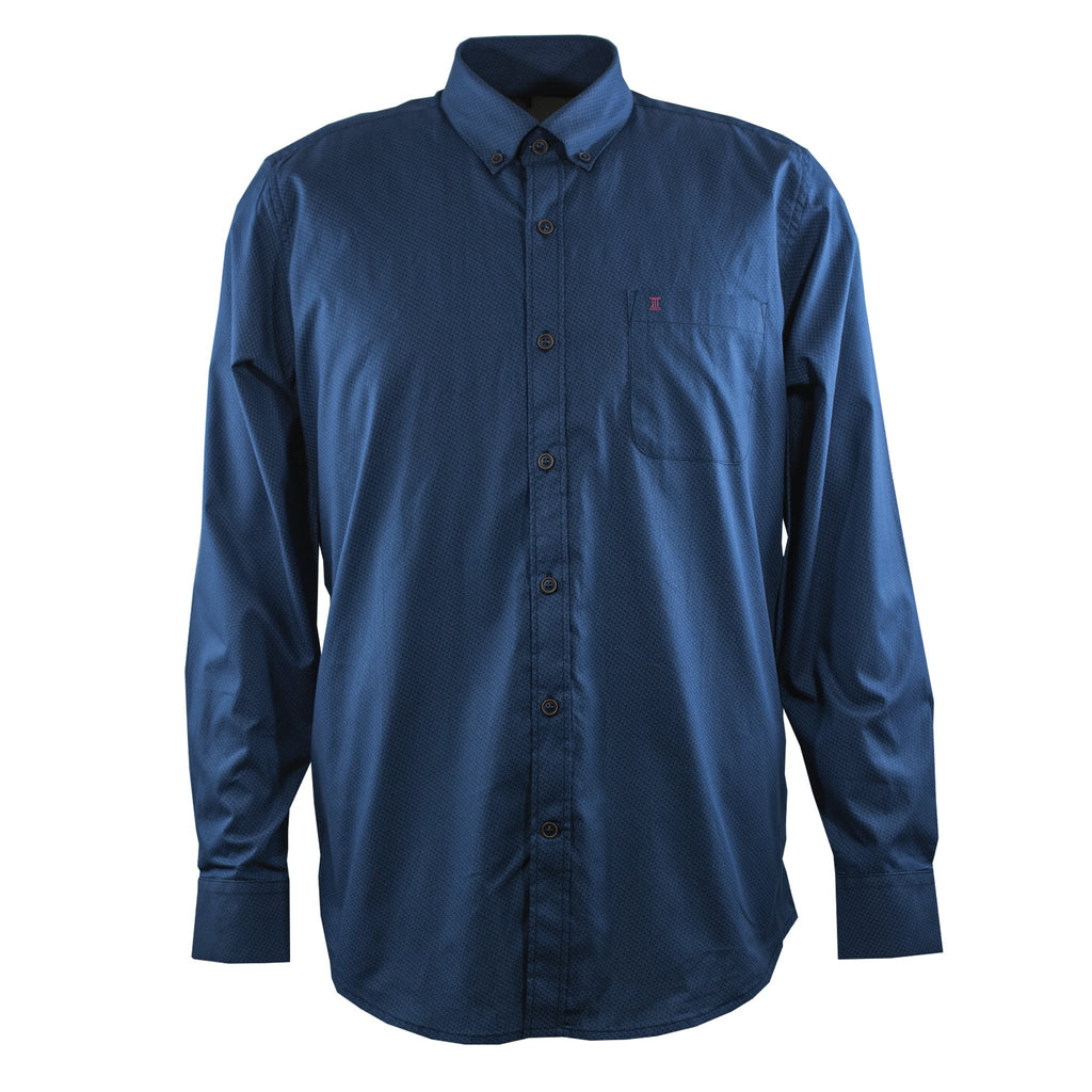 CAMISA MANGA LARGA AZUL ESTAMPADA 100% ALGODON