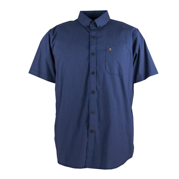 CAMISA MANGA CORTA AZUL MARINO ESTAMPADA 100% ALGODON