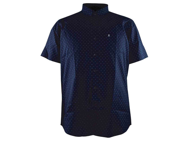 CAMISA MANGA CORTA AZUL MARINO ESTAMPADA 100% ALGODON