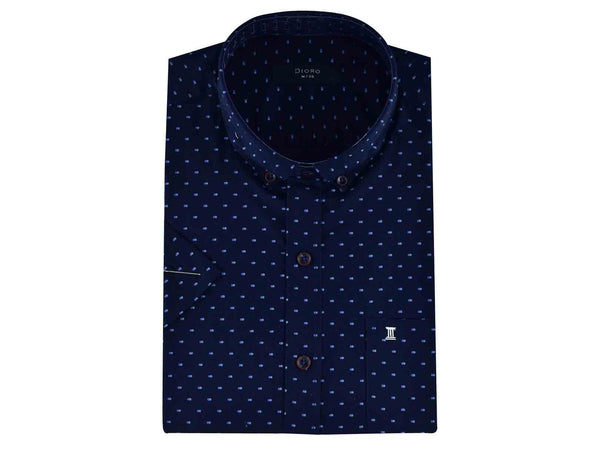 CAMISA MANGA CORTA AZUL MARINO ESTAMPADA 100% ALGODON