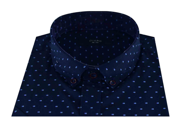 CAMISA MANGA CORTA AZUL MARINO ESTAMPADA 100% ALGODON