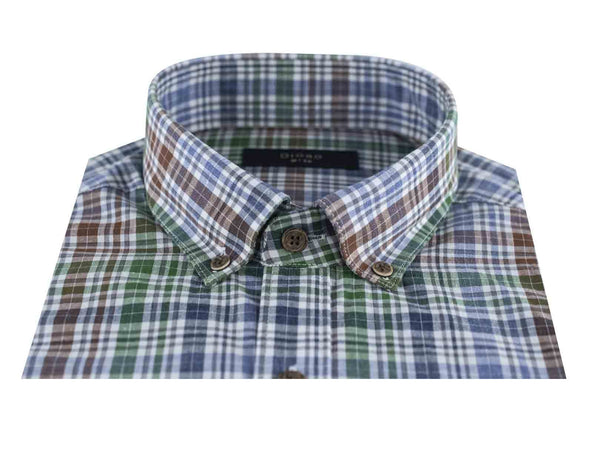 CAMISA MANGA LARGA CUADROS VERDE, CAFE Y AZUL 100% ALGODON