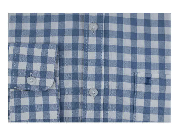 CAMISA MANGA LARGA CUADROS AZULES 100% ALGODON