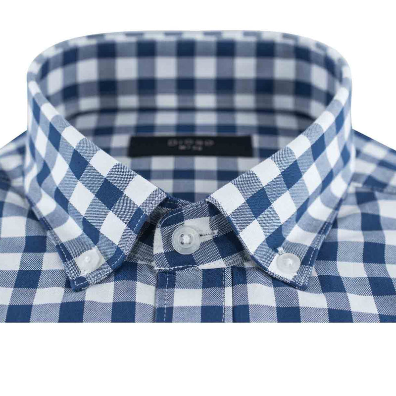 CAMISA MANGA LARGA BLANCA CON CUADROS AZULES 100% ALGODON