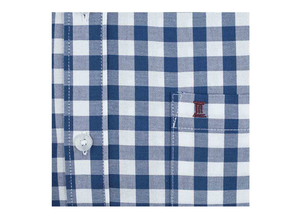 CAMISA MANGA LARGA BLANCA CON CUADROS AZULES 100% ALGODON