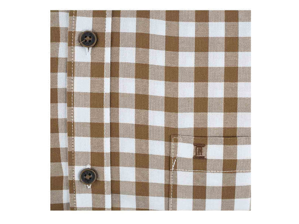 CAMISA MANGA LARGA CUADROS CAFE 100% ALGODON