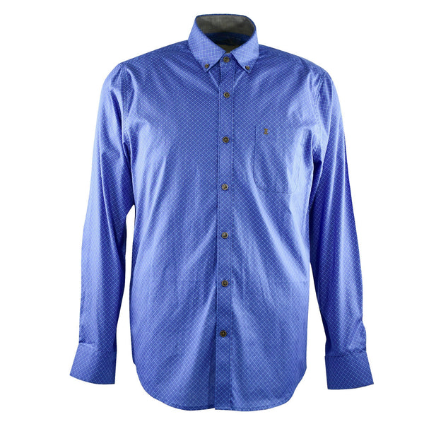 CAMISA MANGA LARGA AZUL ESTAMPADA 100% ALGODON