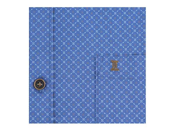 CAMISA MANGA LARGA AZUL ESTAMPADA 100% ALGODON