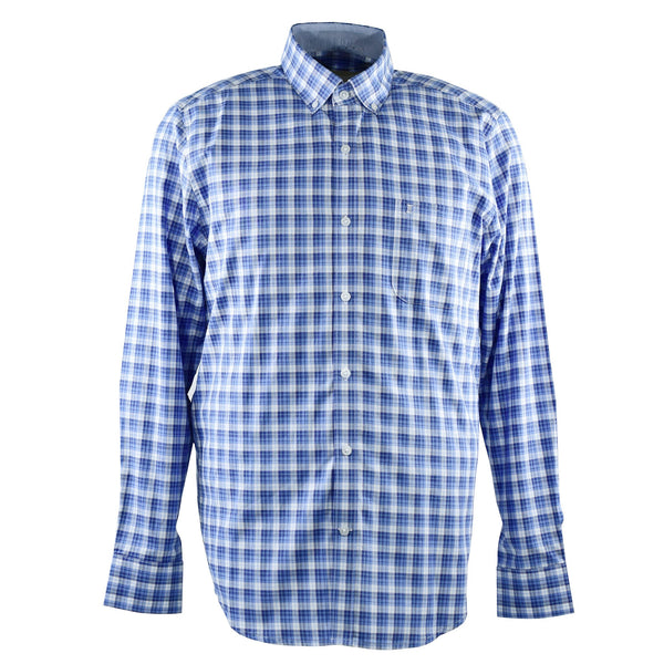 CAMISA MANGA LARGA CUADROS AZULES 100% ALGODON