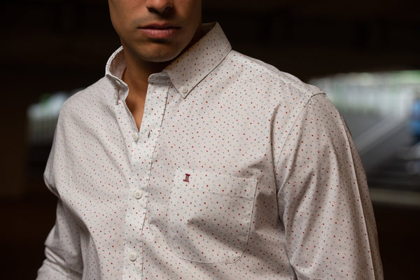 CAMISA MANGA LARGA BLANCA ESTAMPADA 100% ALGODON