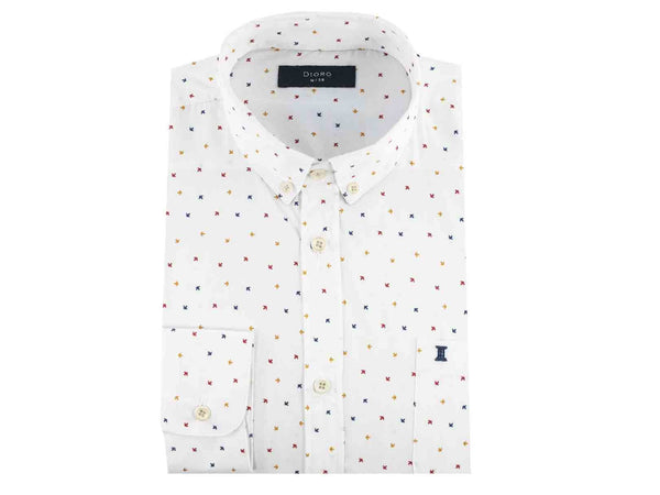 CAMISA MANGA LARGA BLANCA ESTAMPADA 100% ALGODON