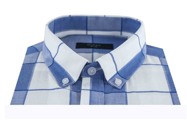 CAMISA MANGA CORTA CUADROS BLANCOS Y AZULES 100% ALGODON