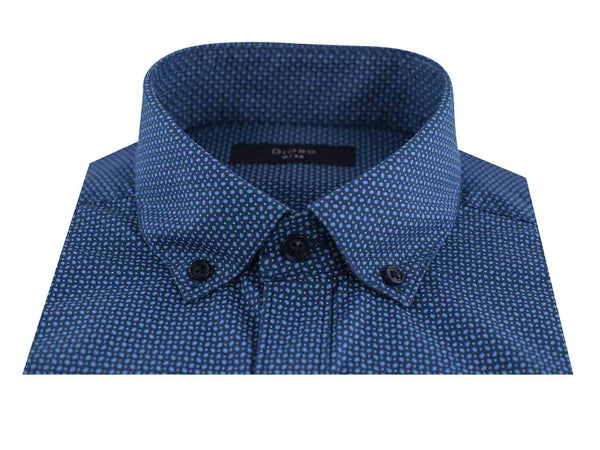 CAMISA MANGA CORTA AZUL ESTAMPADA 100% ALGODON