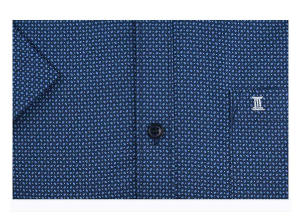 CAMISA MANGA CORTA AZUL ESTAMPADA 100% ALGODON