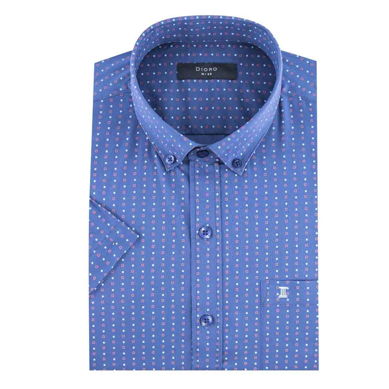 CAMISA MANGA CORTA AZUL ESTAMPADA 100% ALGODON