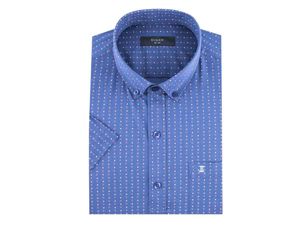 CAMISA MANGA CORTA AZUL ESTAMPADA 100% ALGODON