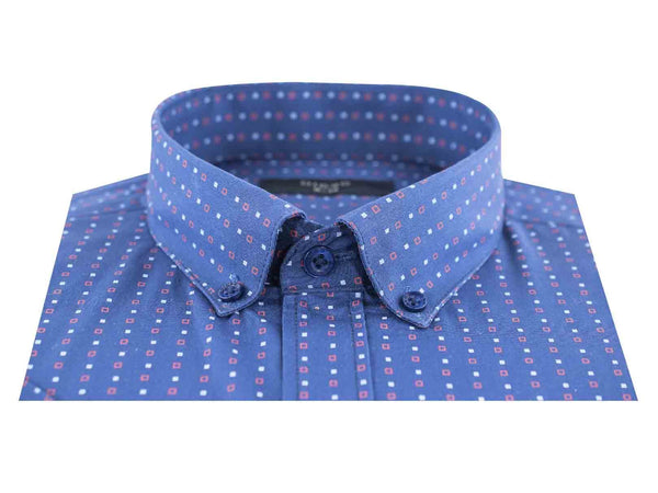 CAMISA MANGA CORTA AZUL ESTAMPADA 100% ALGODON