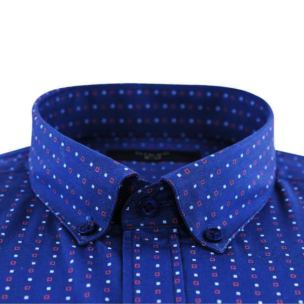 CAMISA MANGA CORTA AZUL ESTAMPADA 100% ALGODON