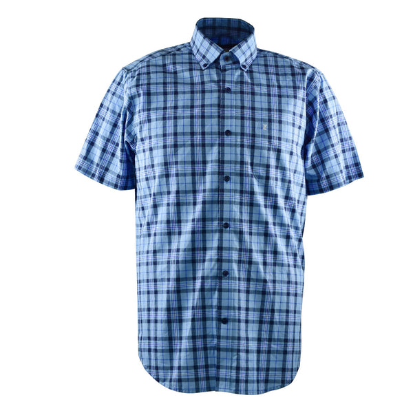 CAMISA MANGA CORTA CUADROS AZULES 100% ALGODON