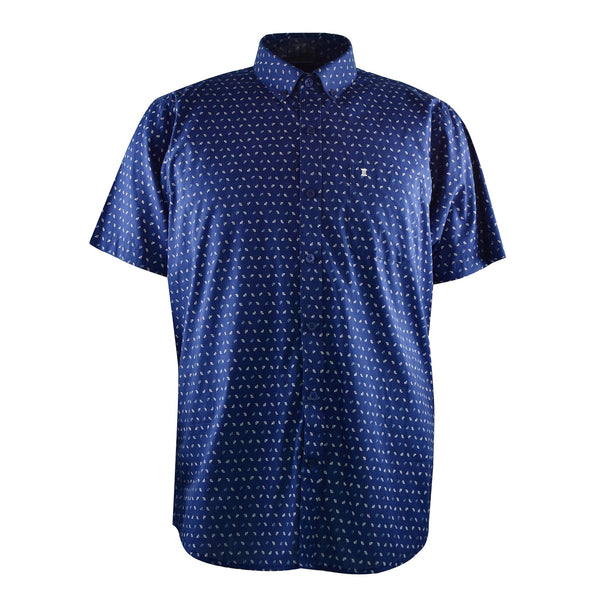 CAMISA MANGA CORTA AZUL ESTAMPADA 100% ALGODON