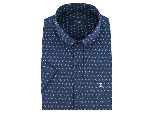 CAMISA MANGA CORTA AZUL ESTAMPADA 100% ALGODON