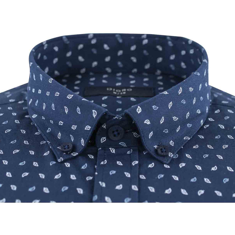 CAMISA MANGA CORTA AZUL ESTAMPADA 100% ALGODON