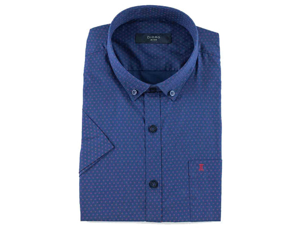 CAMISA MANGA CORTA AZUL ESTAMPADA 100% ALGODON