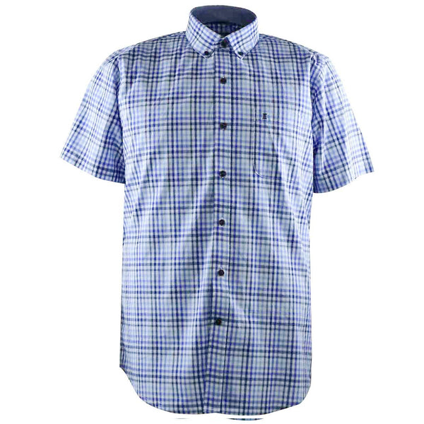 CAMISA MANGA CORTA CUADROS AZULES 100% ALGODON