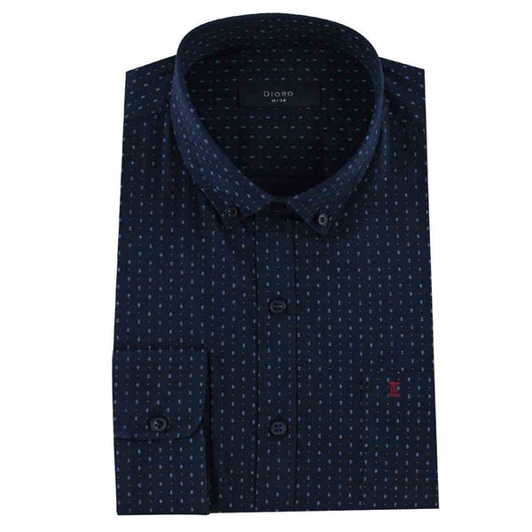 CAMISA MANGA LARGA AZUL ESTAMPADA 100% ALGODON