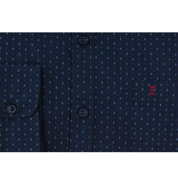 CAMISA MANGA LARGA AZUL ESTAMPADA 100% ALGODON