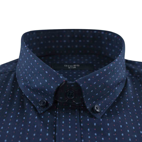 CAMISA MANGA LARGA AZUL MARINO ESTAMPADA 100% ALGODON